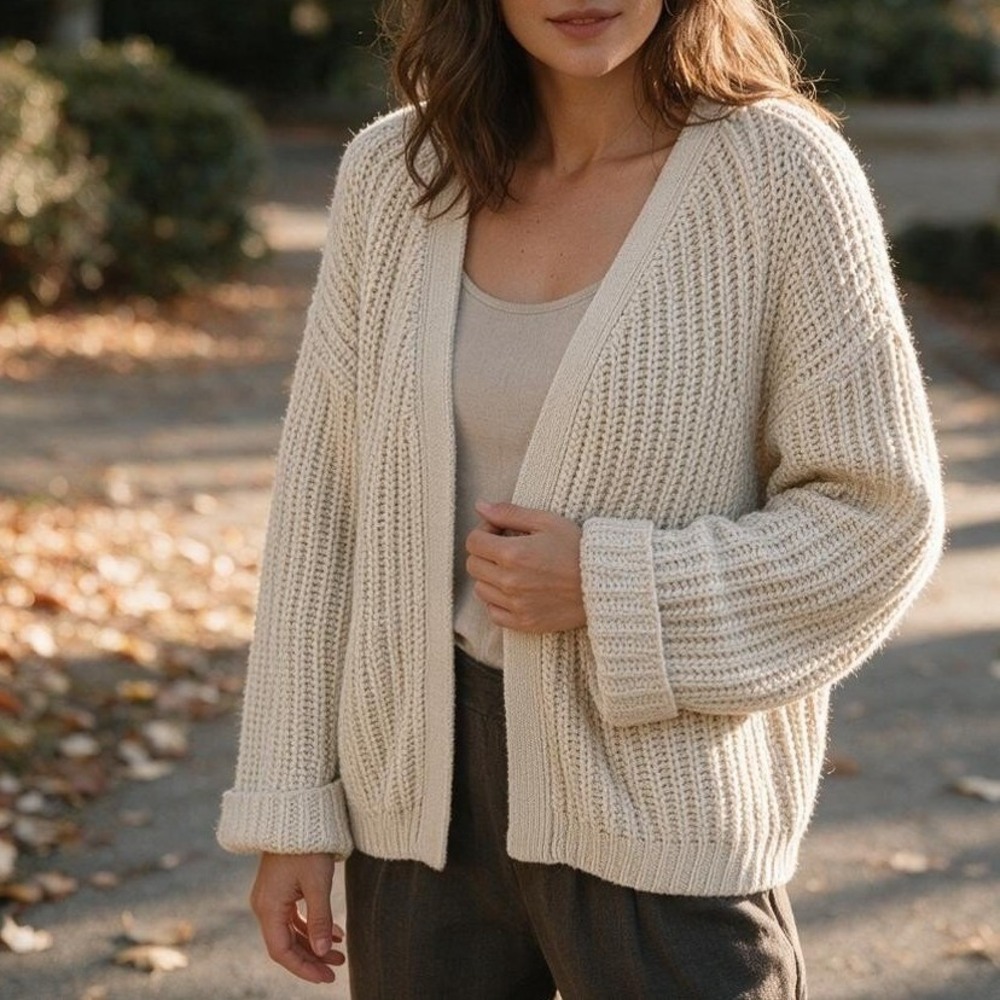 Moon & Madison Open Front Cardigan Womens S Beige Chunky Knit Cozy Cottagecore